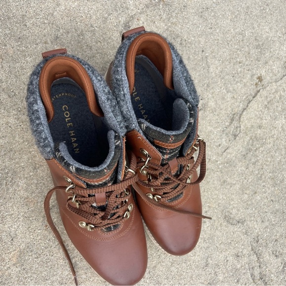 COLE HAAN BROWN Leather Boot Sneaker Plaid Detail - Picture 5 of 7